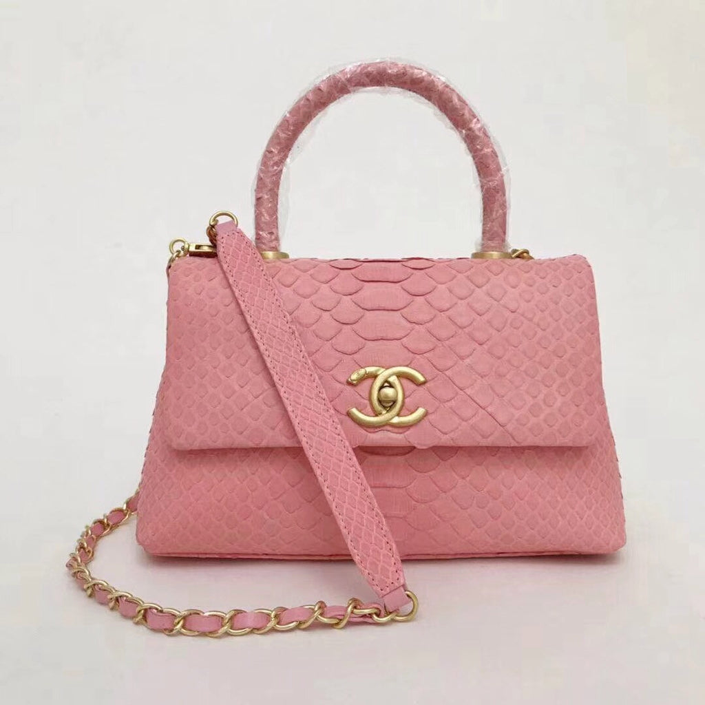Chanel Small Pink Python Flap Bag With Top Handle
