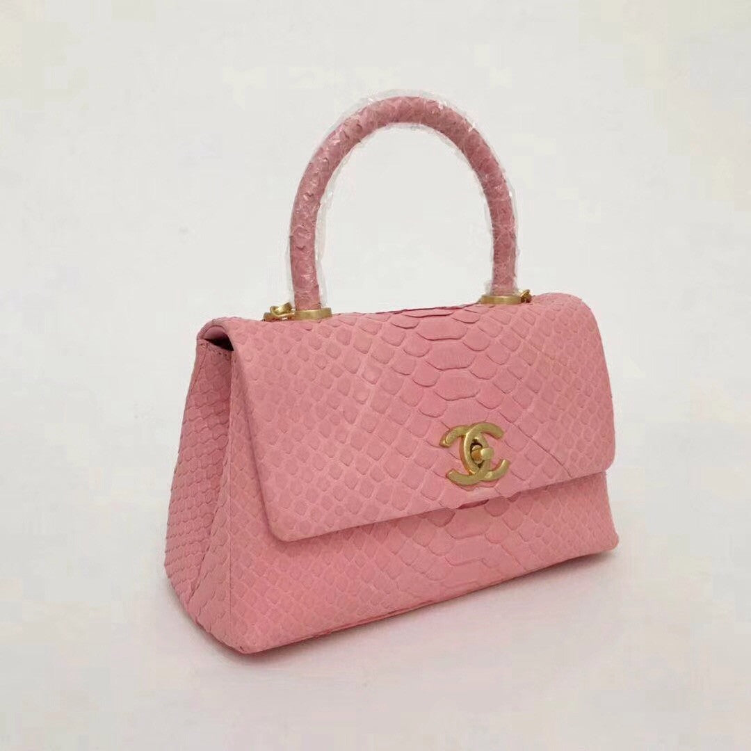 Chanel Small Pink Python Flap Bag With Top Handle