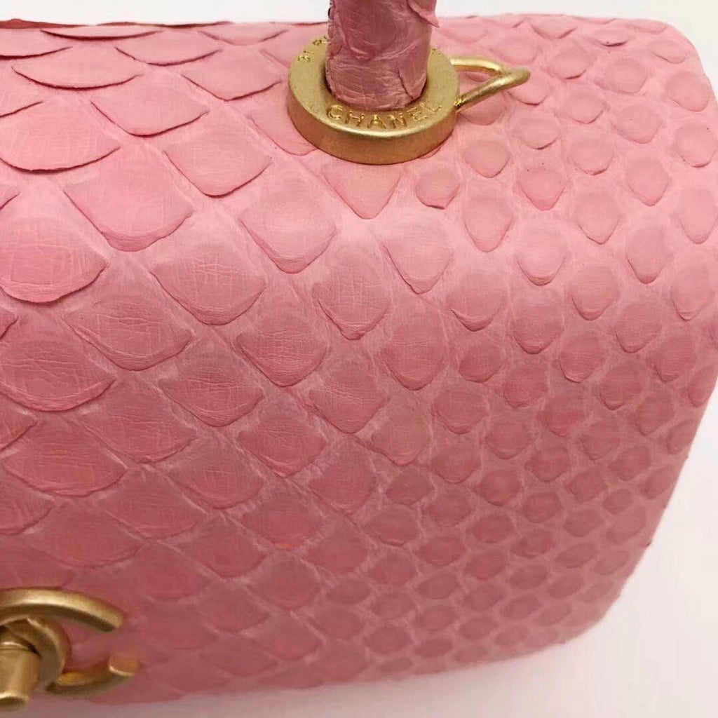 Chanel Small Pink Python Flap Bag With Top Handle