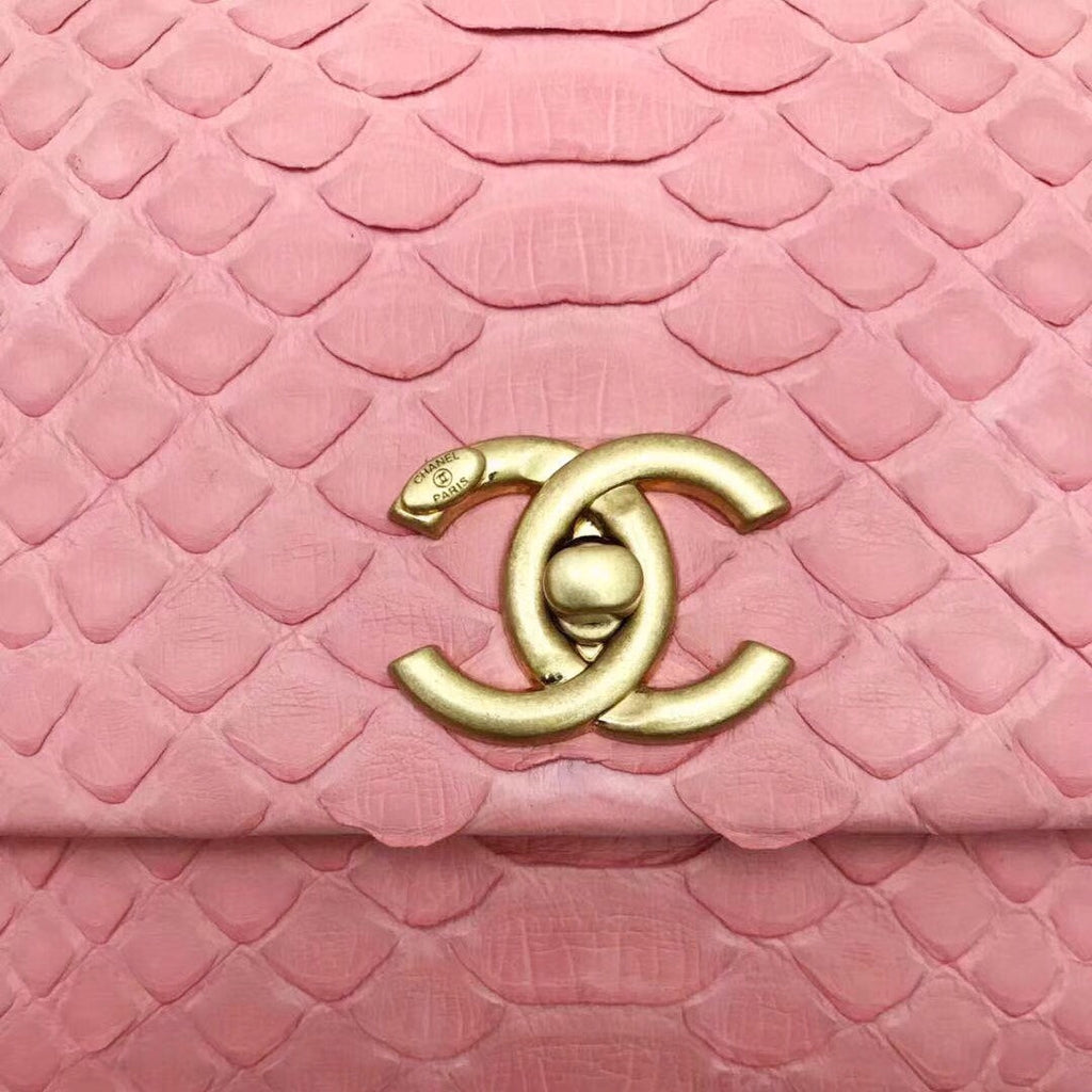 Chanel Small Pink Python Flap Bag With Top Handle