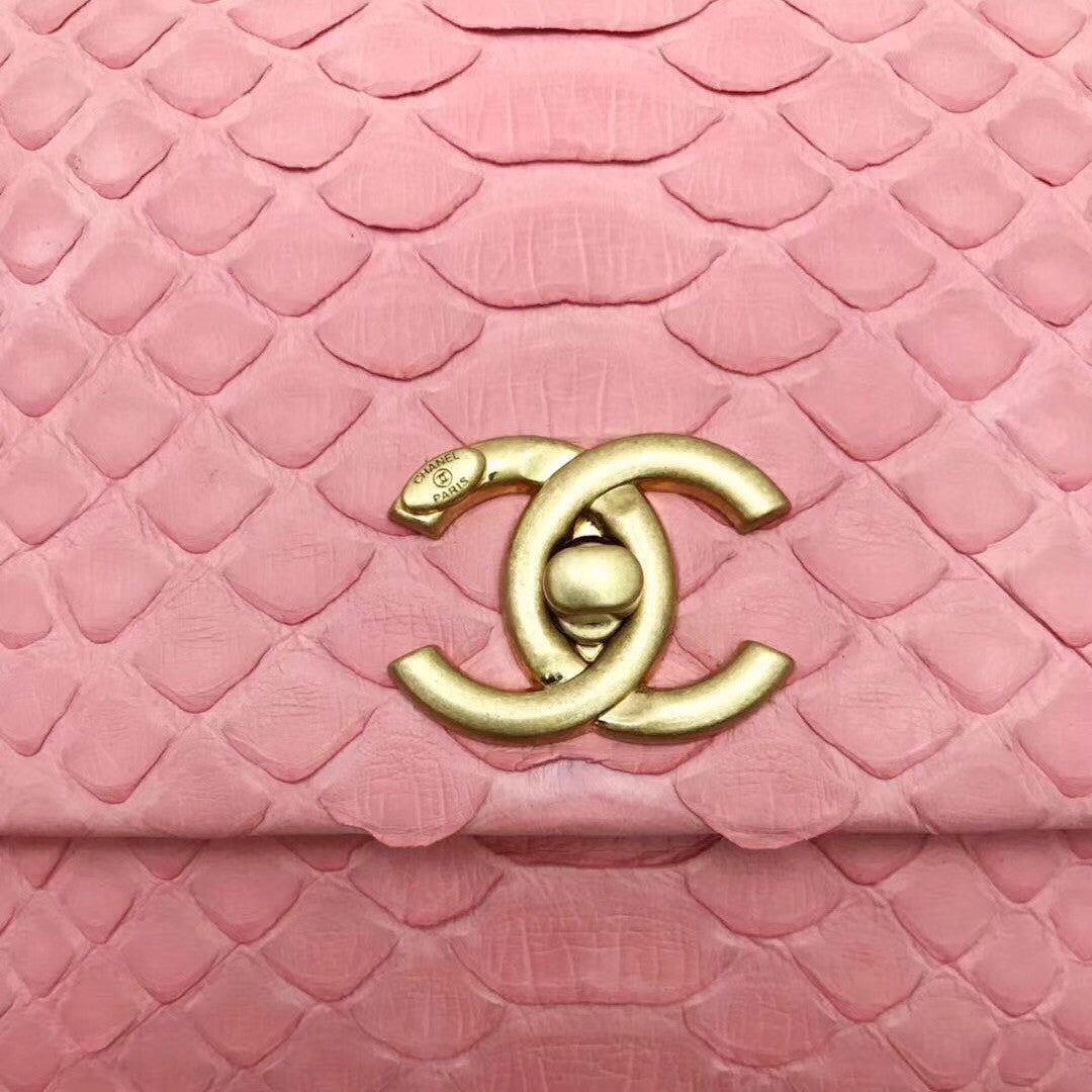 Chanel Small Pink Python Flap Bag With Top Handle