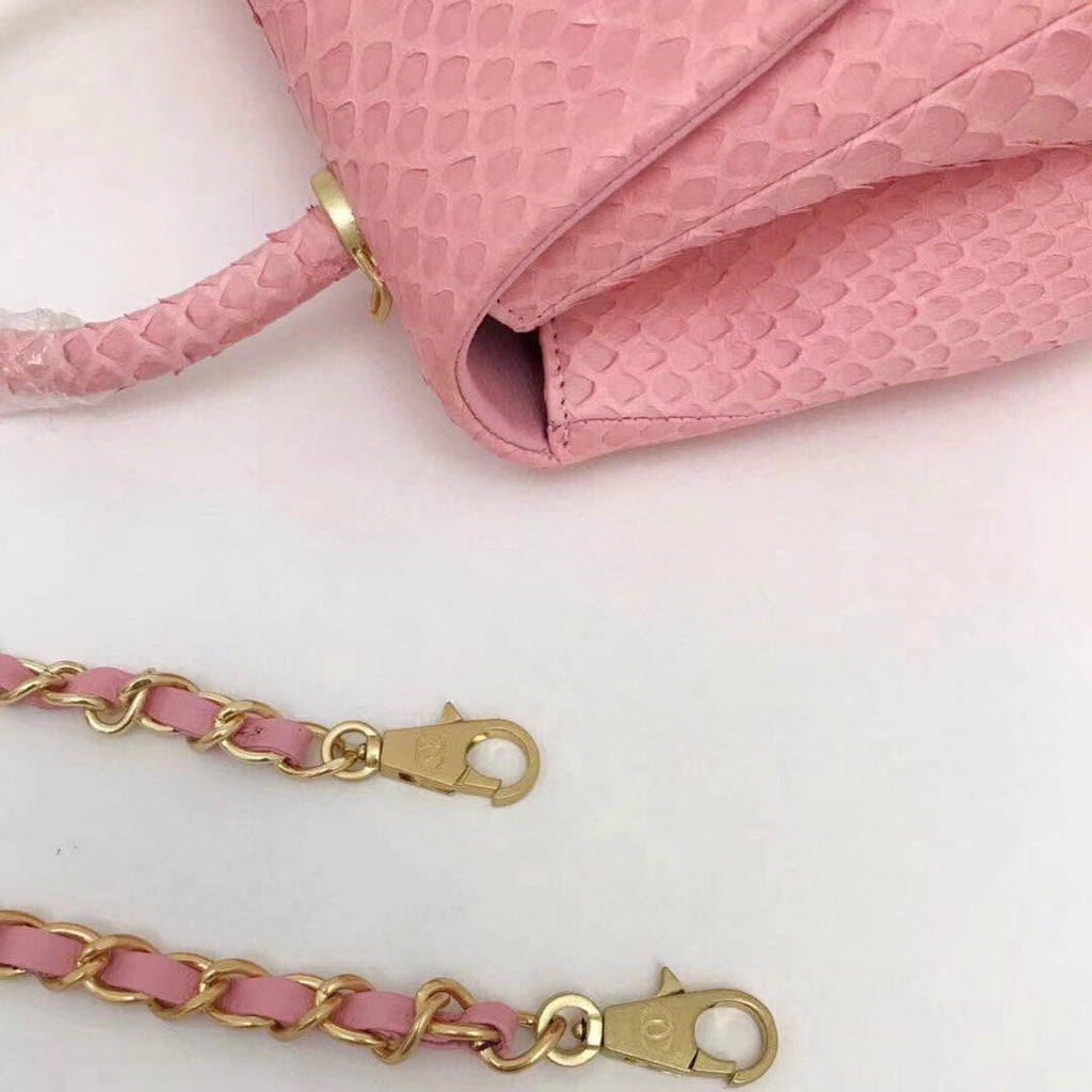 Chanel Small Pink Python Flap Bag With Top Handle