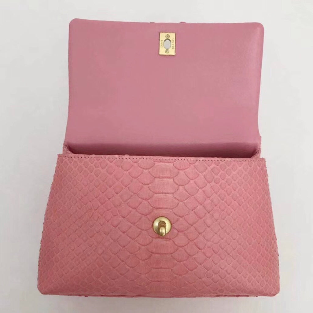 Chanel Small Pink Python Flap Bag With Top Handle