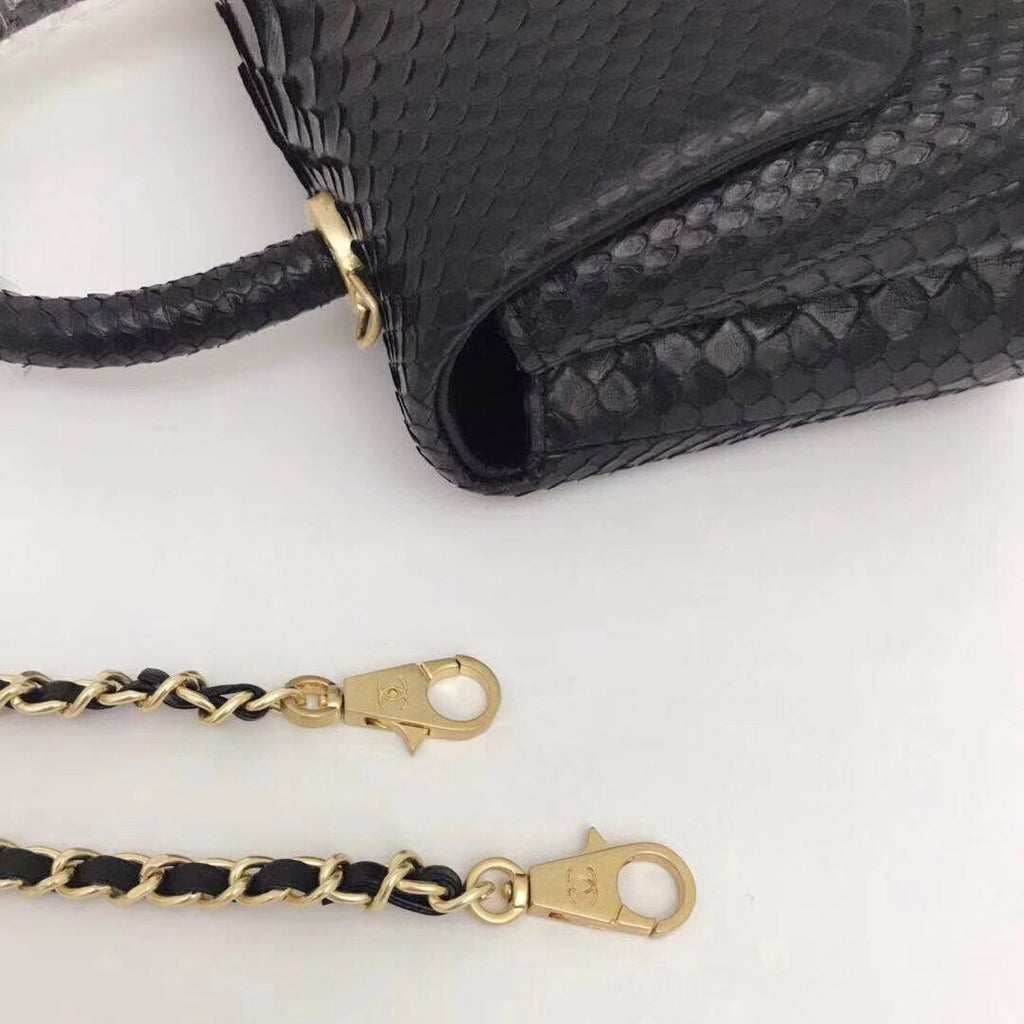 Chanel Small Black Python Flap Bag With Top Handle