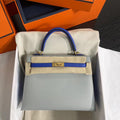 Hermes Special Order Girls Mouette/Blue Zellige Kelly 25 cm Epsom Gold Hardware