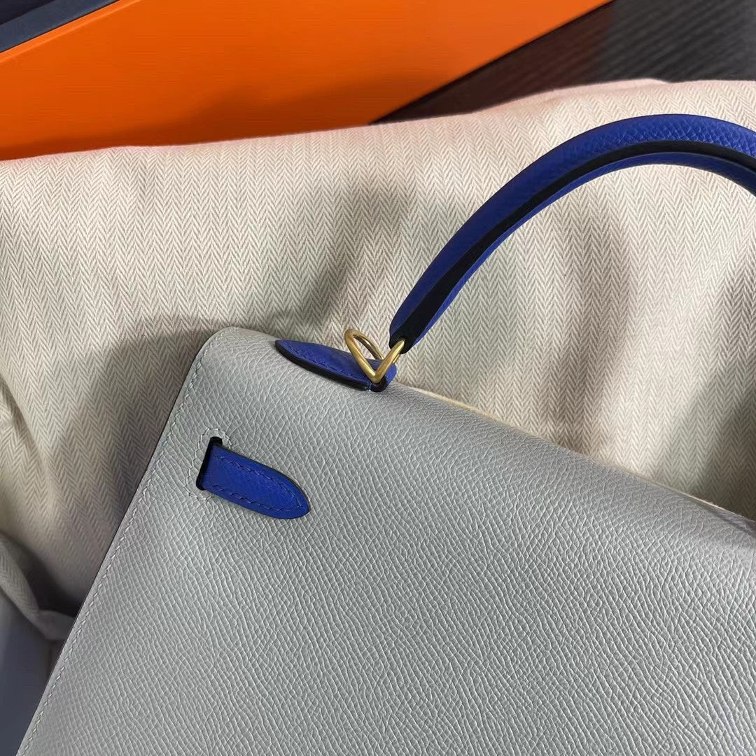 Hermes Special Order Girls Mouette/Blue Zellige Kelly 25 cm Epsom Gold Hardware