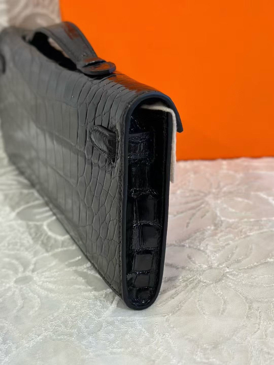 Hermes Kelly 31cm Black Cut Pochette Shiny Niloticus Croc PHW Hermes