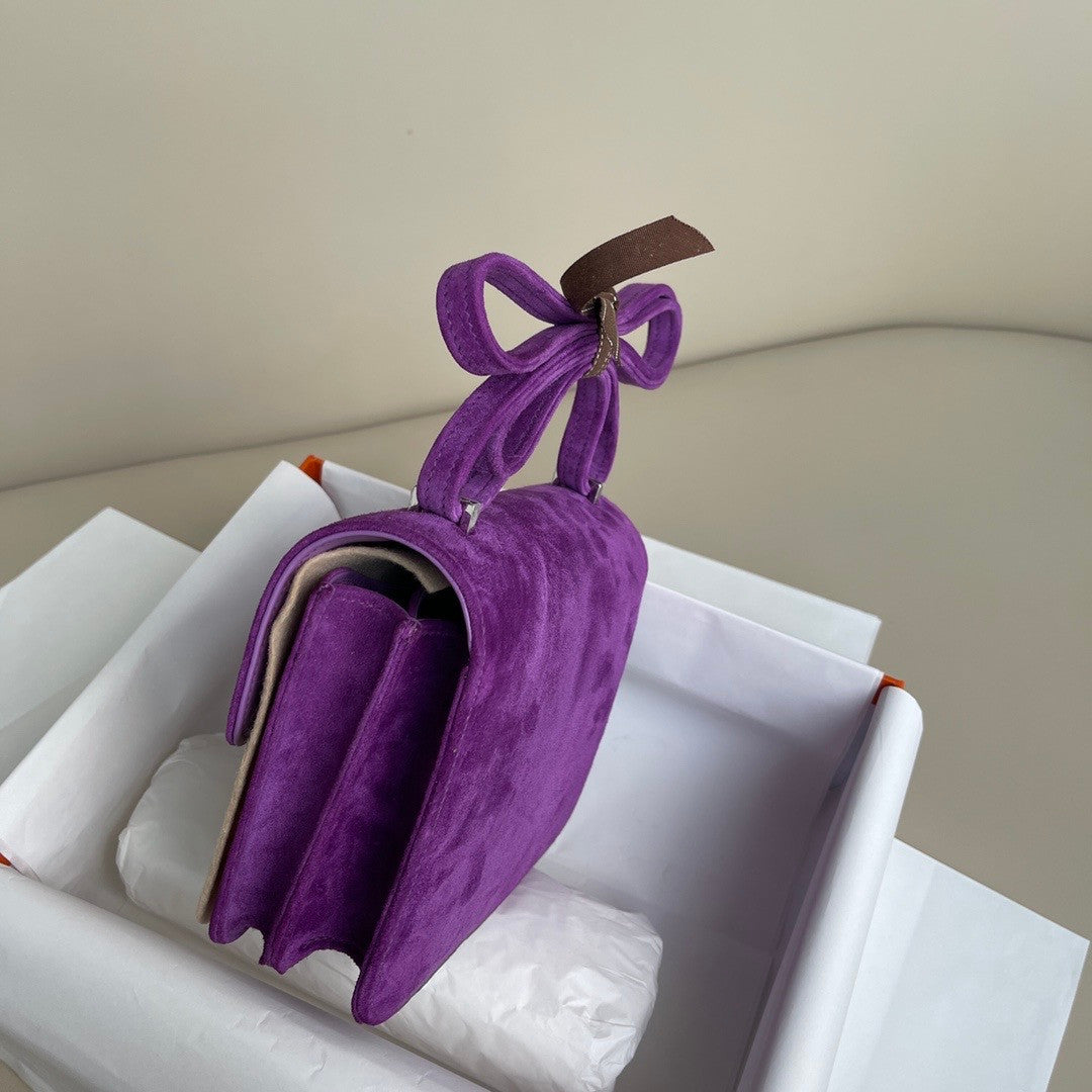 Hermes Constance Veau Doblis Suede Cyclamen 19cm