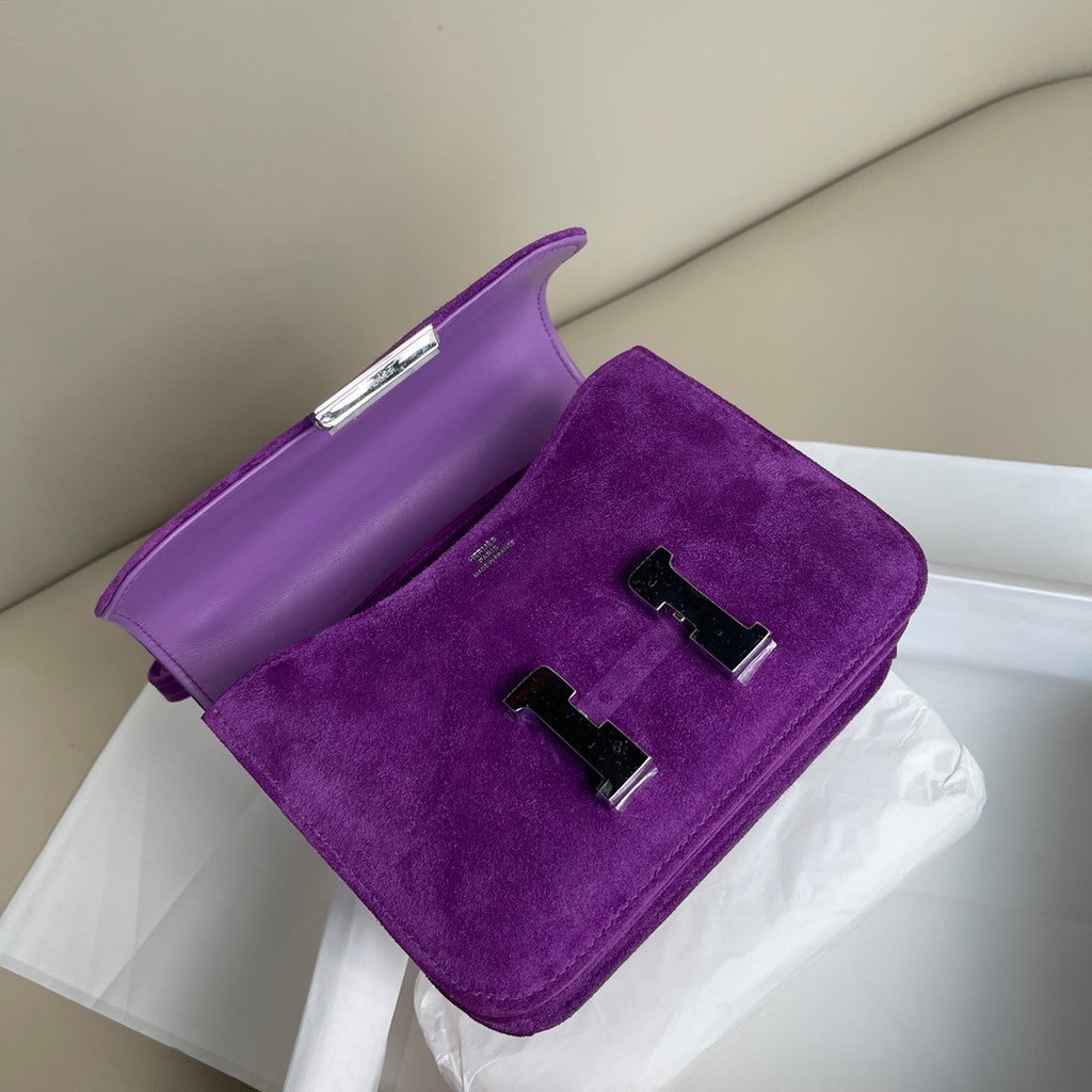 Hermes Constance Veau Doblis Suede Cyclamen 19cm