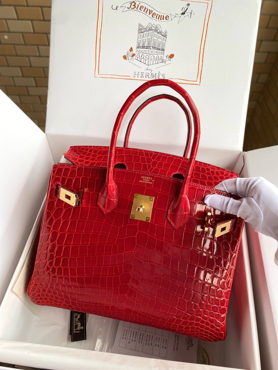 Hermes Red Birkin 30 in Niloticus Crocodile with Gold hardware