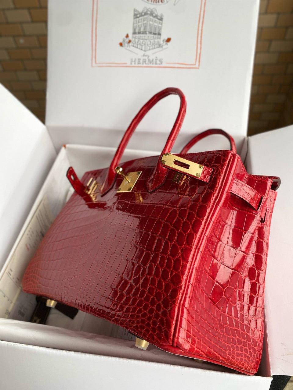 Hermes Red Birkin 30 in Niloticus Crocodile with Gold hardware
