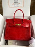 Hermes Red Birkin 30 in Niloticus Crocodile with Gold hardware