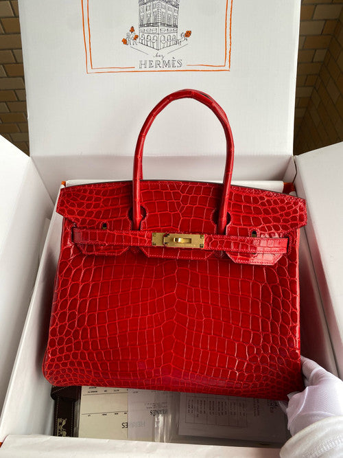 Hermes Red Birkin 30 in Niloticus Crocodile with Gold hardware