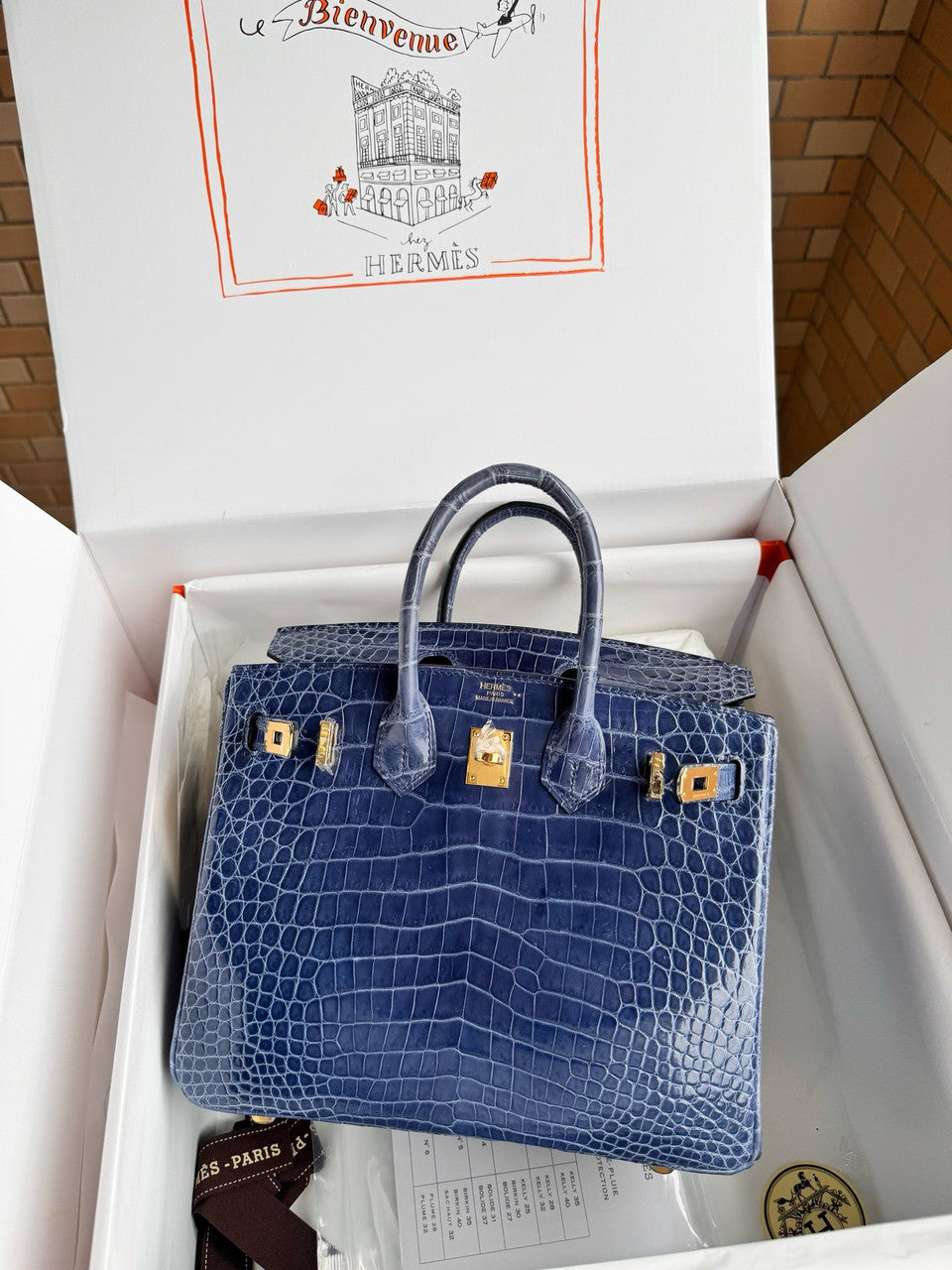 Hermes 7k Blue Saphir Birkin 30 in Porosus  Crocodile with Gold hardware
