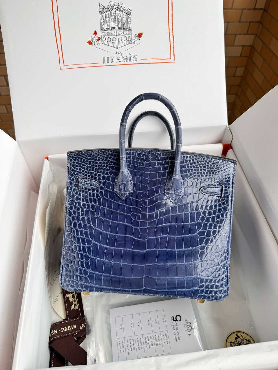 Hermes 7k Blue Saphir Birkin 30 in Porosus  Crocodile with Gold hardware