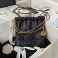 CHANEL 22 MINI HANDBAG BLACK LOGO BLACK CALFSKIN SS2024