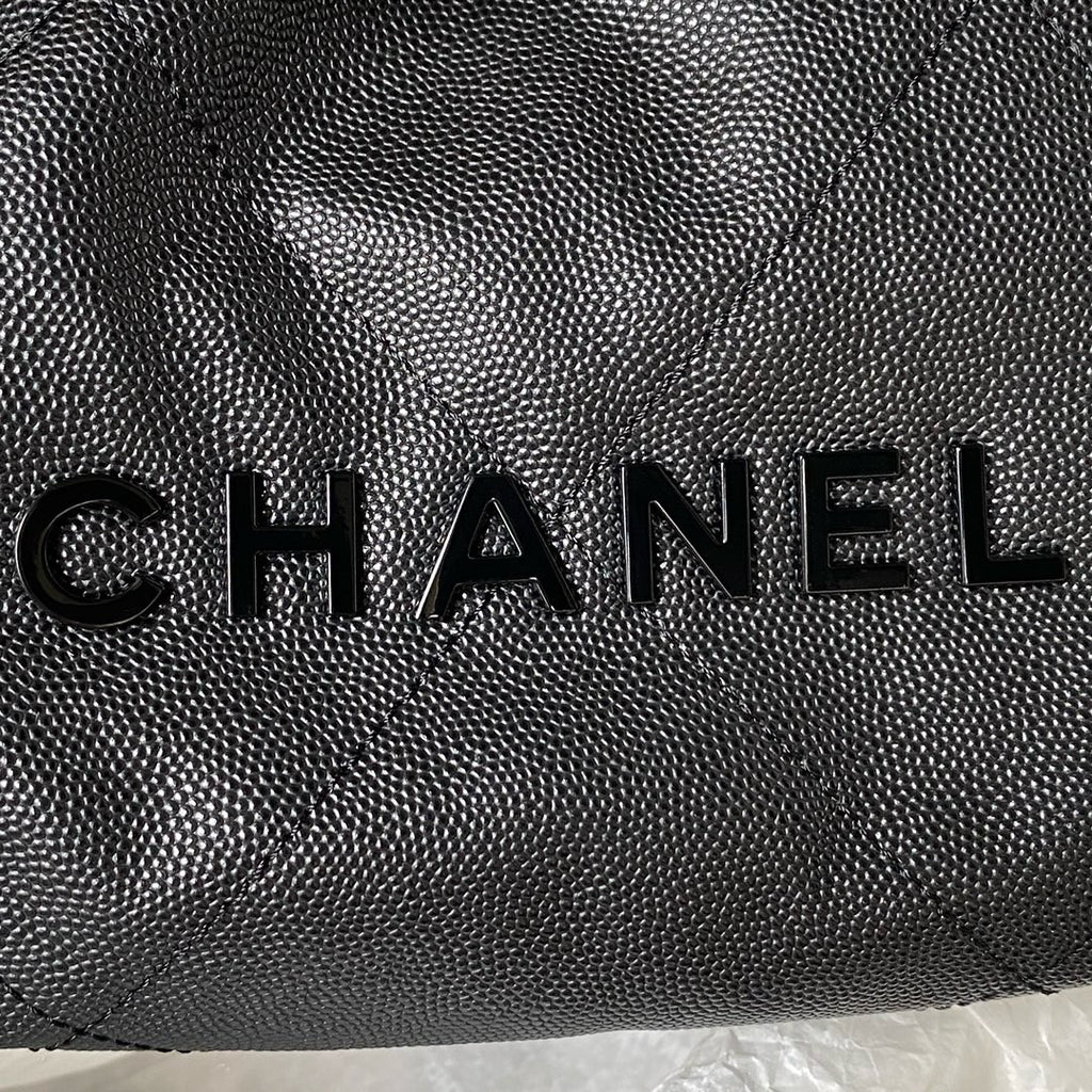 CHANEL 22 MINI HANDBAG BLACK LOGO BLACK CALFSKIN SS2024