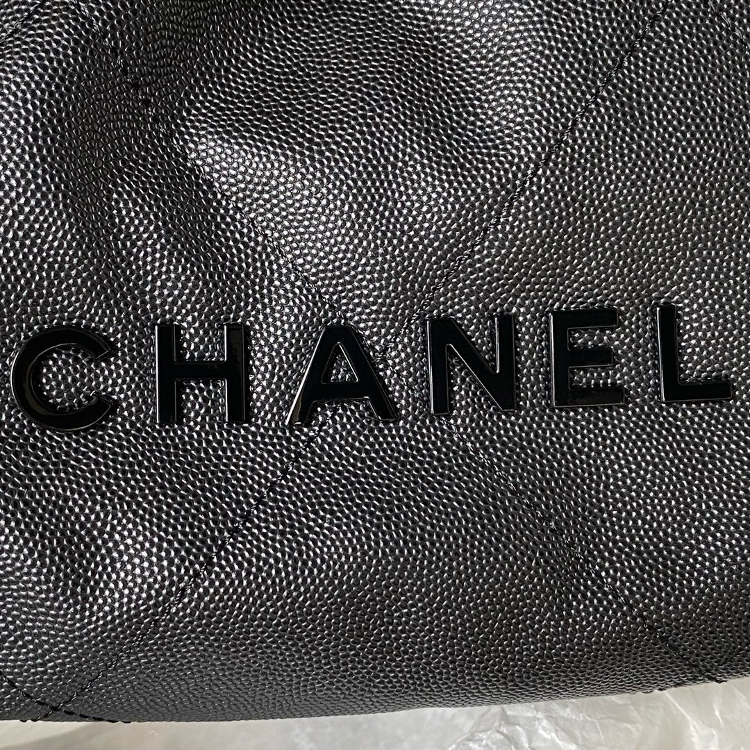 CHANEL 22 MINI HANDBAG BLACK LOGO BLACK CALFSKIN SS2024