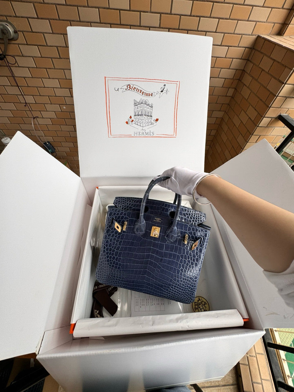 Hermes 7k Blue Saphir Birkin 30 in Porosus  Crocodile with Gold hardware