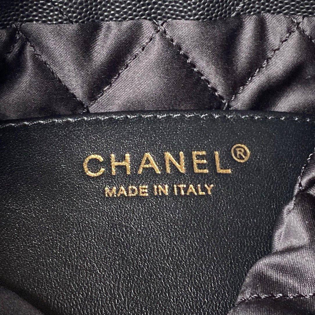 CHANEL 22 MINI HANDBAG BLACK LOGO BLACK CALFSKIN SS2024