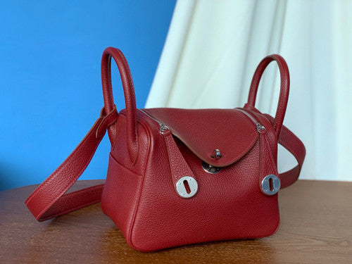 Hermes Mini Lindy 20cm Bag 4E Red Togo Leather Palladium Hardware