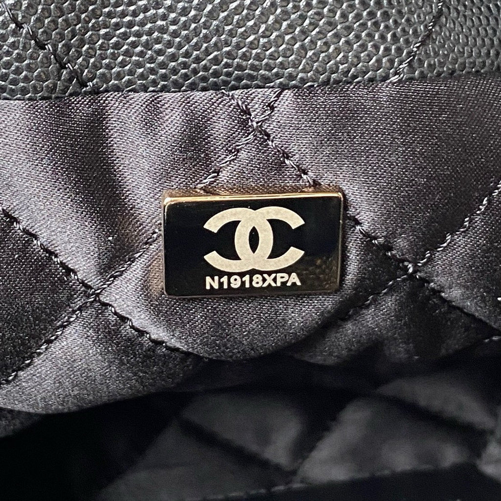 CHANEL 22 MINI HANDBAG BLACK LOGO BLACK CALFSKIN SS2024