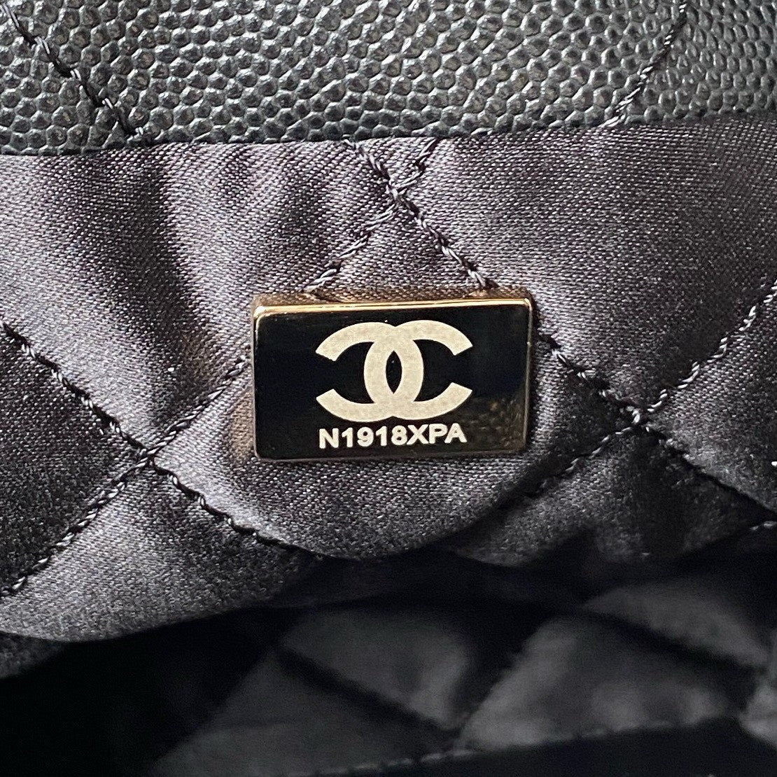 CHANEL 22 MINI HANDBAG BLACK LOGO BLACK CALFSKIN SS2024