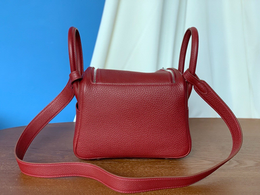 Hermes Mini Lindy 20cm Bag 4E Red Togo Leather Palladium Hardware