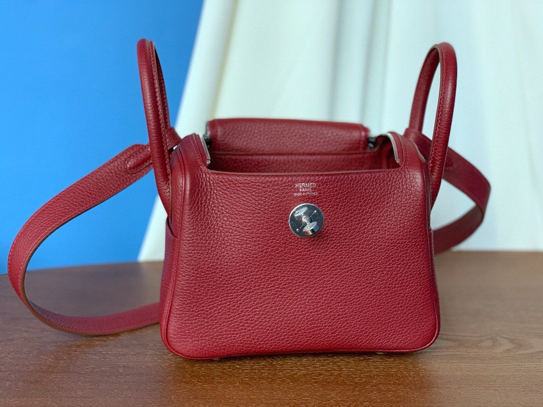 Hermes Mini Lindy 20cm Bag 4E Red Togo Leather Palladium Hardware