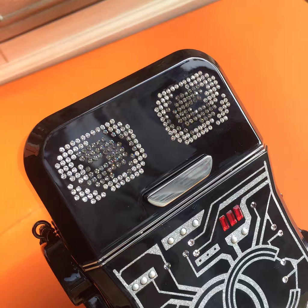Chanel 2017 DATA CENTER RUNWAY BLACK LUCITE ROBOT EVENING BAG WITH SILVER HARDWARE