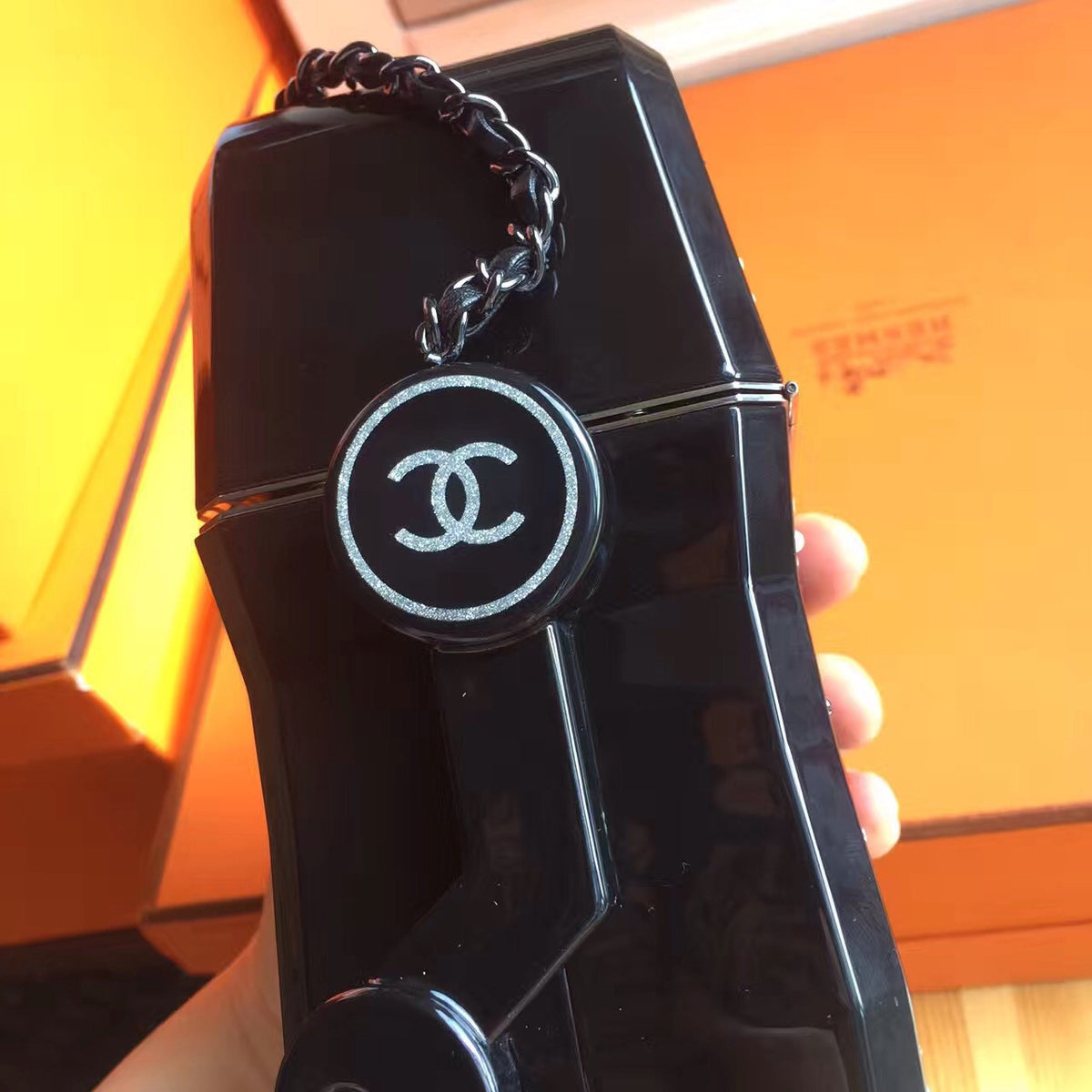 Chanel 2017 DATA CENTER RUNWAY BLACK LUCITE ROBOT EVENING BAG WITH SILVER HARDWARE