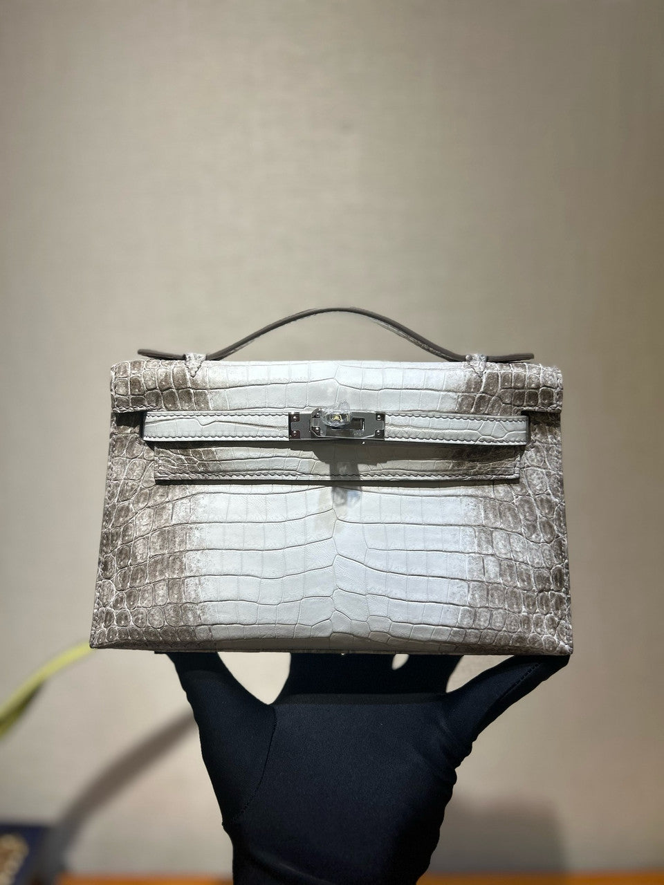 Hermès Matt Himalaya Alligator Kelly Pochette Palladium Hardware Hermes