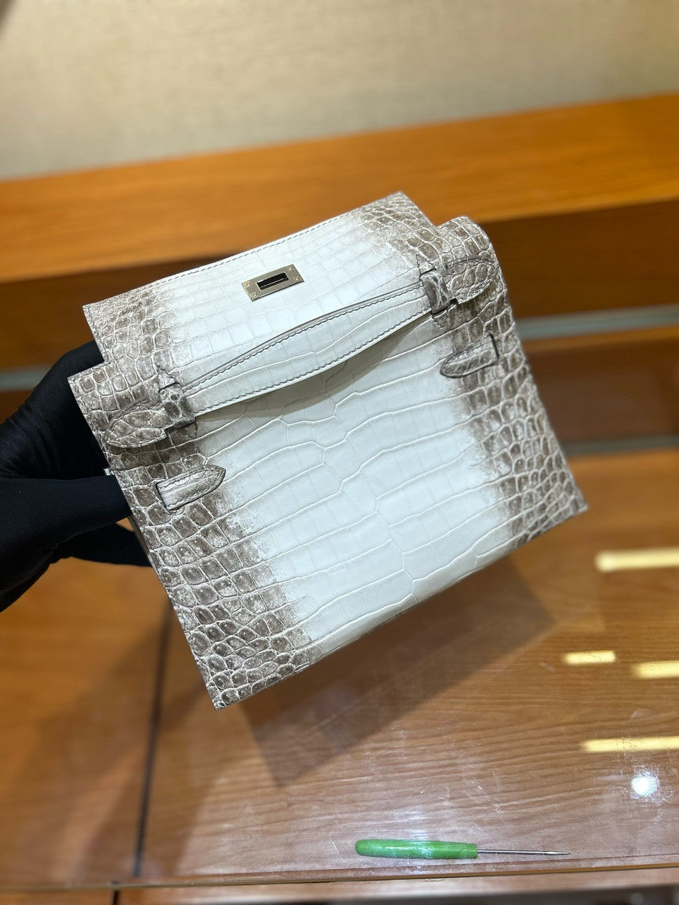 Hermès Matt Himalaya Alligator Kelly Pochette Palladium Hardware Hermes