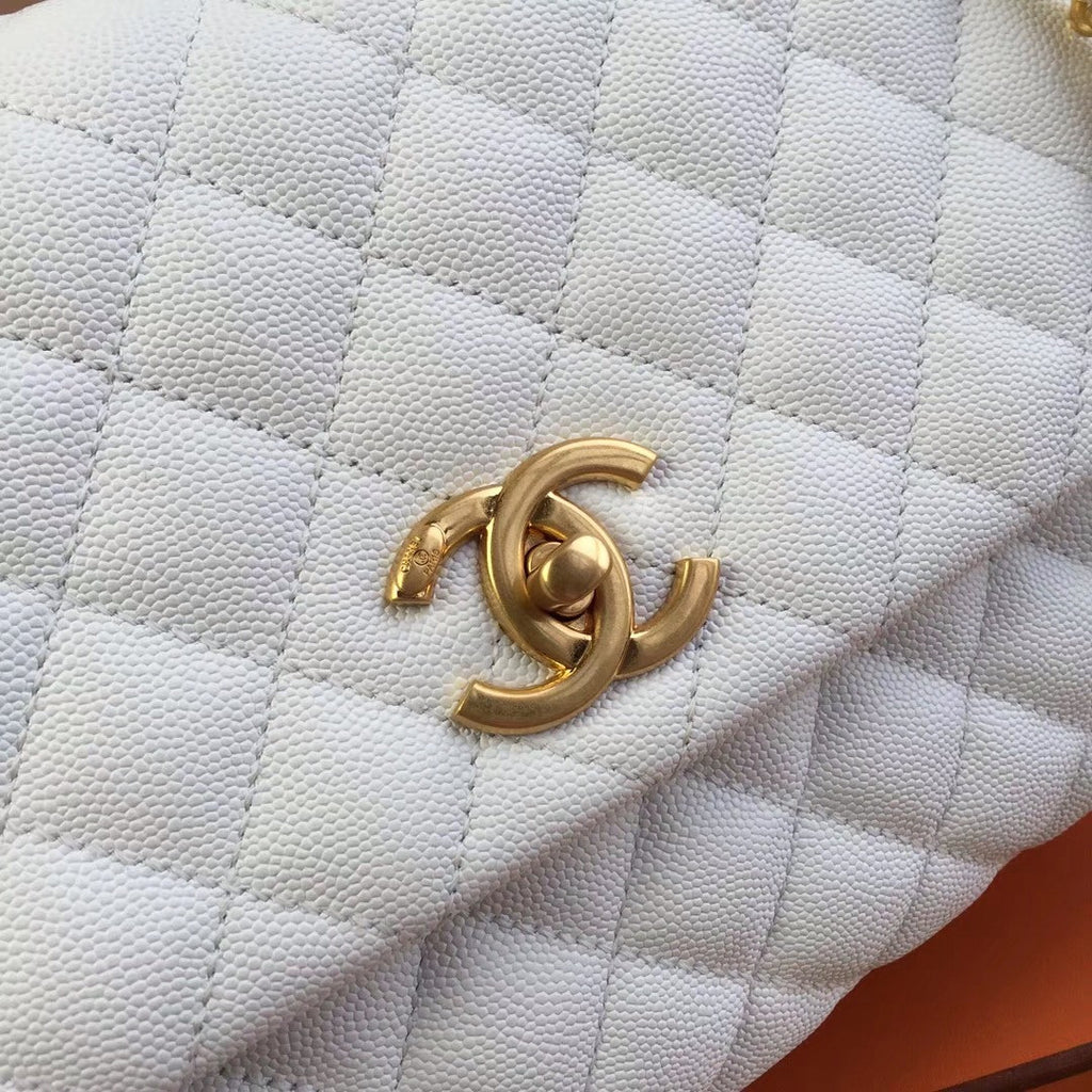 Chanel White Calfskin/Lizard Coco Handle Bag