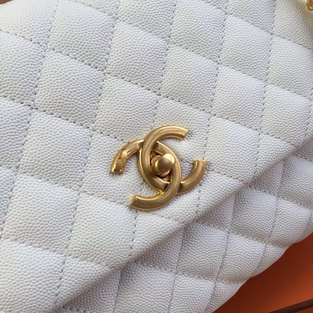 Chanel White Calfskin/Lizard Coco Handle Bag