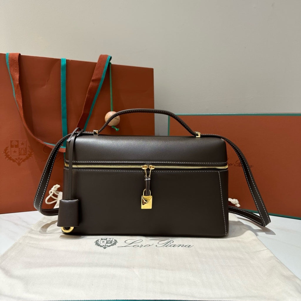 Loro Piana Extra Bag L27  Smooth Calfskin Dark Chocolate