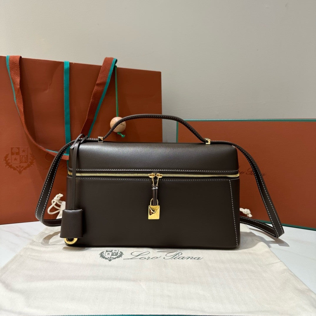 Loro Piana Extra Bag L27  Smooth Calfskin Dark Chocolate