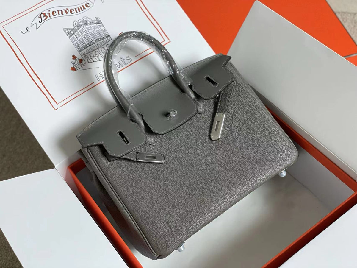 Hermès 3 En 1 Birkin 30 Etoupe Barenia Faubourg and Toile with Palladium Hardware