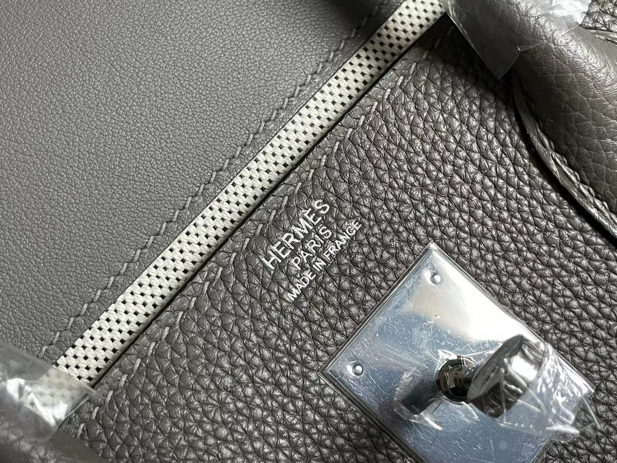 Hermès 3 En 1 Birkin 30 Etoupe Barenia Faubourg and Toile with Palladium Hardware