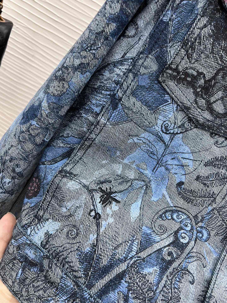 Christian Dior JACKET Blue Cotton Denim with Dior Jardin Magique Motif