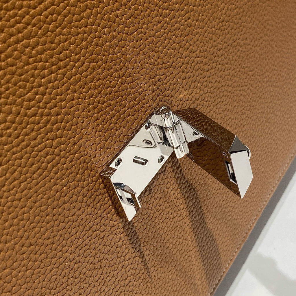 HERMES 38cm Gold Togo Leather Palladium Plated Sac A Depeches Briefcase Bag