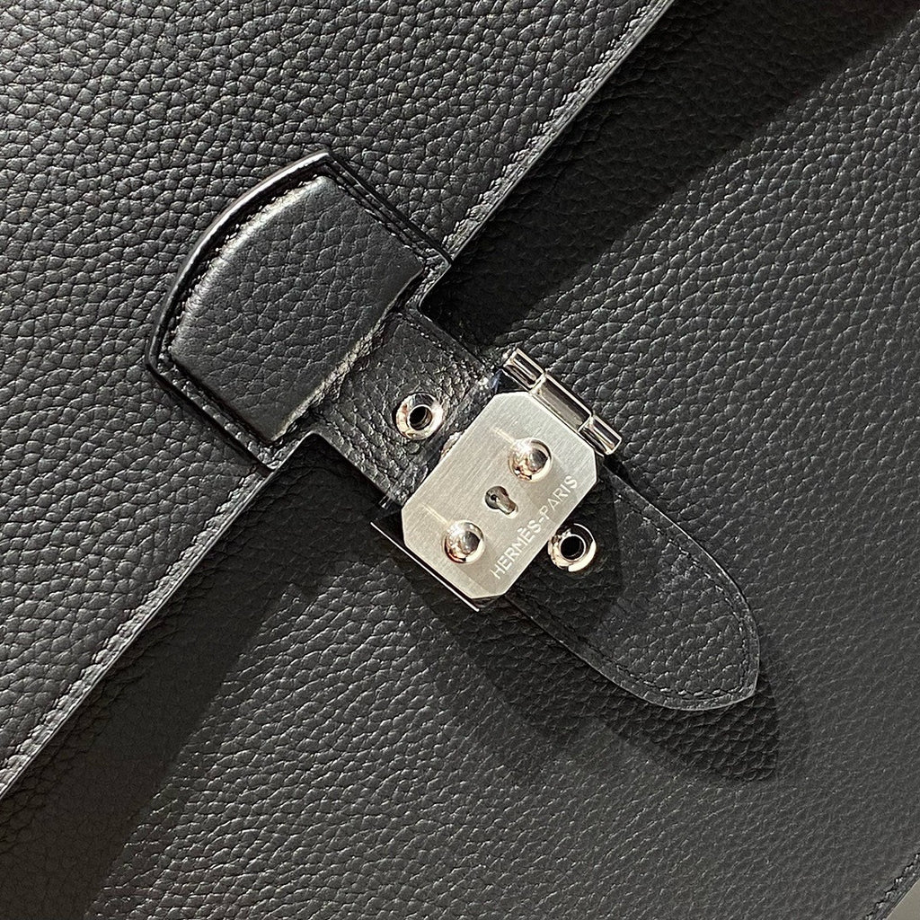 HERMES 38cm Black Togo Leather Palladium Plated Sac A Depeches Briefcase Bag
