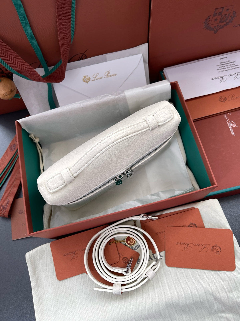 Loro Piana Extra Pocket L19  Grained Calfskin Cream