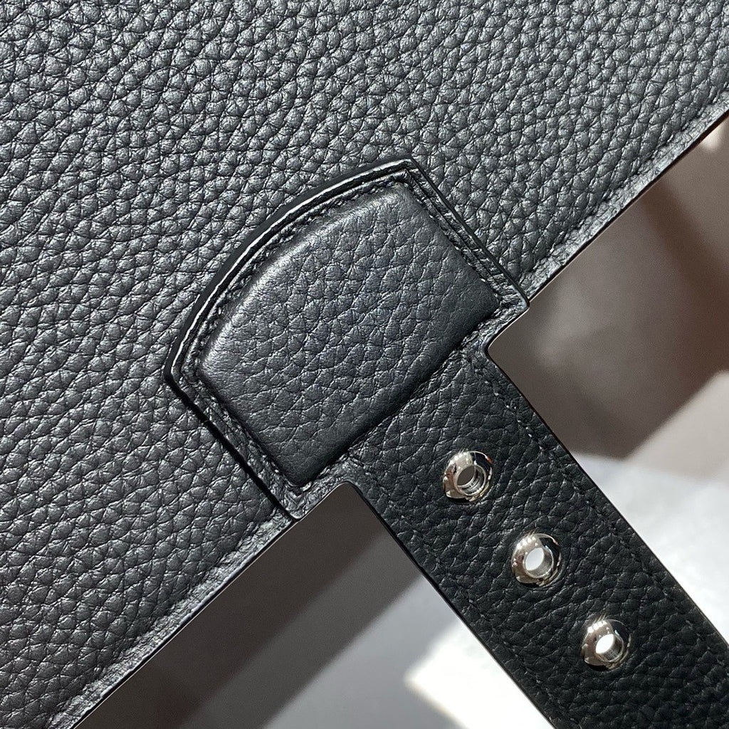 HERMES 38cm Black Togo Leather Palladium Plated Sac A Depeches Briefcase Bag