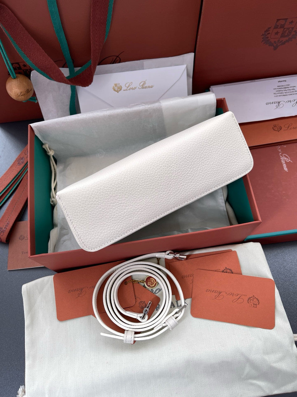 Loro Piana Extra Pocket L19  Grained Calfskin Cream