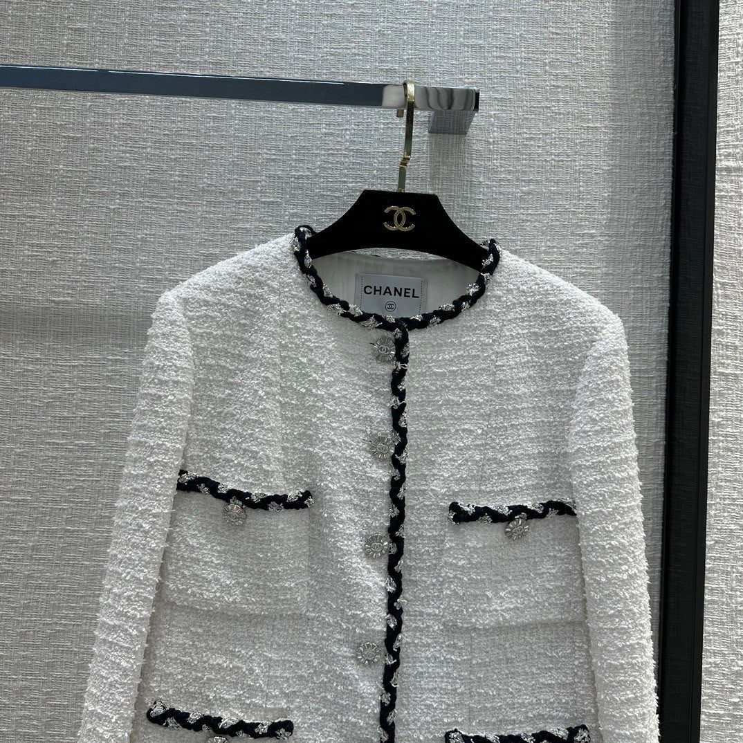 Chanel White Cotton Tweed Jacket