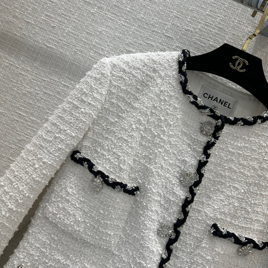 Chanel White Cotton Tweed Jacket