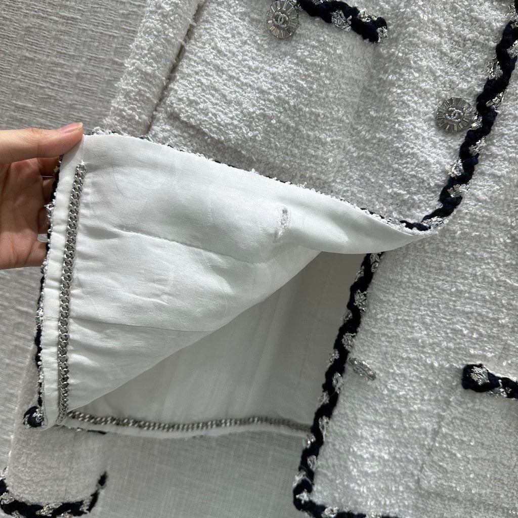 Chanel White Cotton Tweed Jacket
