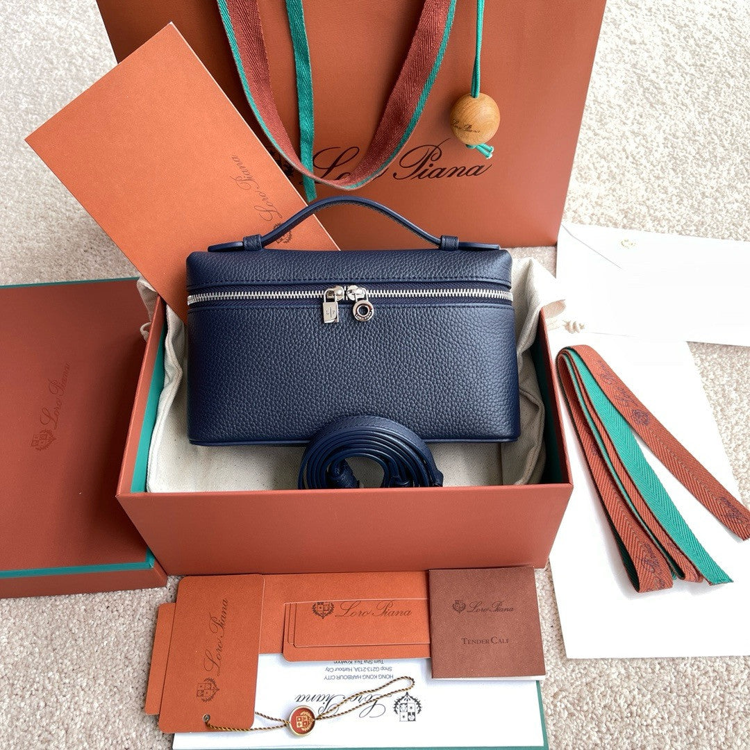 Loro Piana Extra Pocket L19  Grained Calfskin Blue