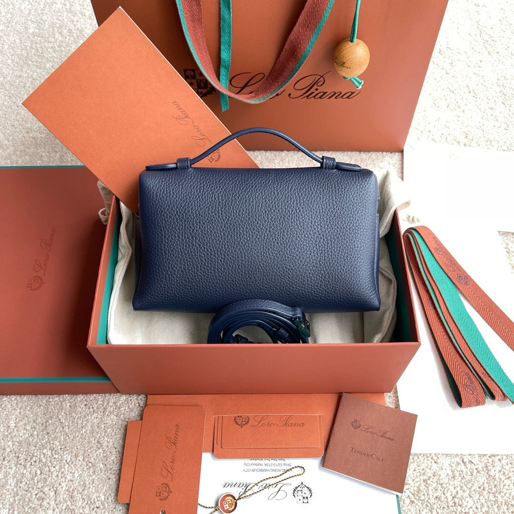 Loro Piana Extra Pocket L19  Grained Calfskin Blue